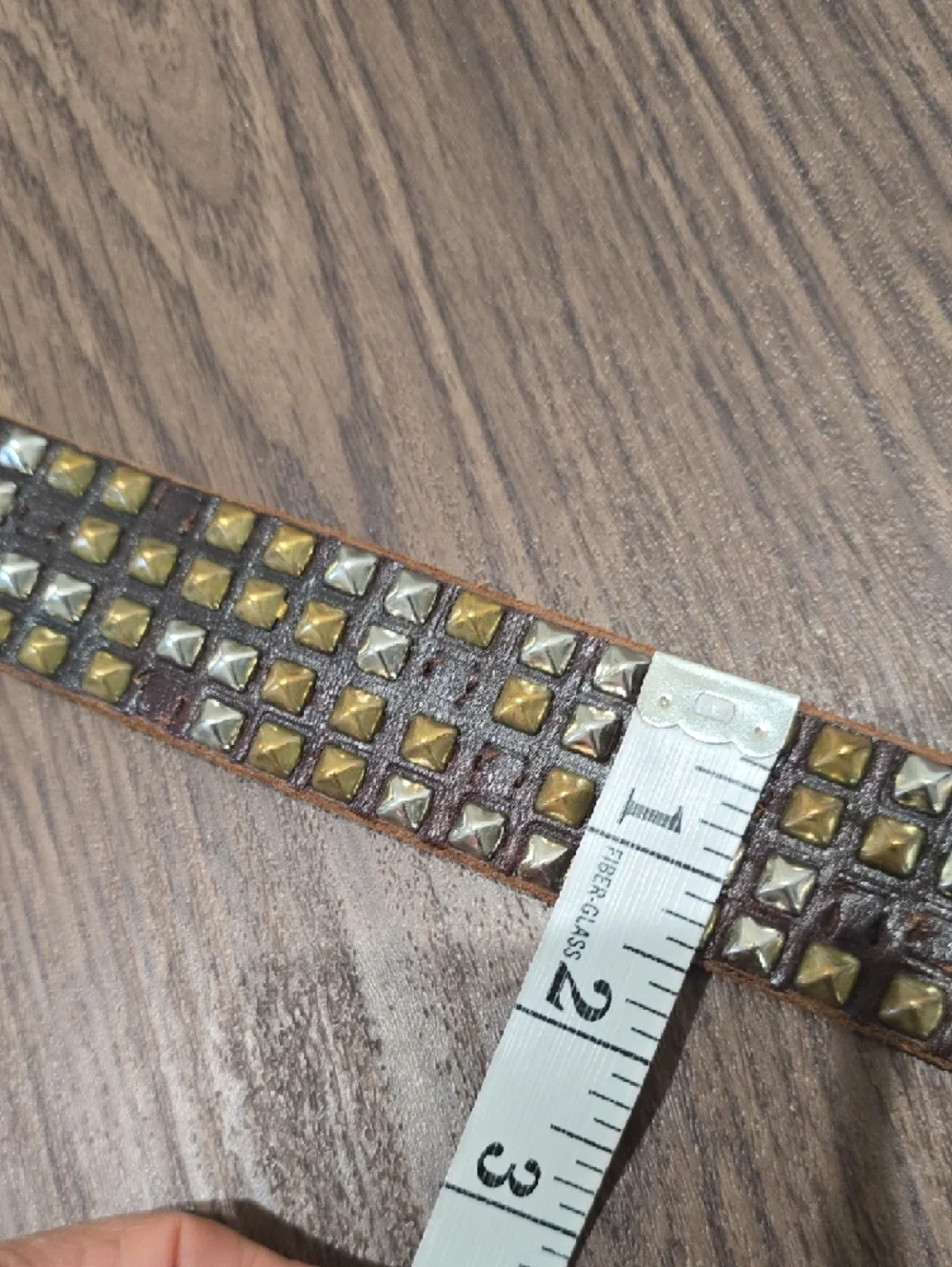 Jeff‎ Gallea Men's Brown Studded Leather Belt - Metal Pyramid Accents
